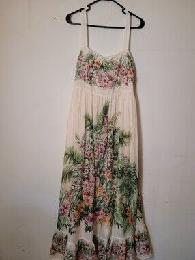 Twin-Set Milano Cream Floral Tropical Maxi Dress Size EU Tall 44